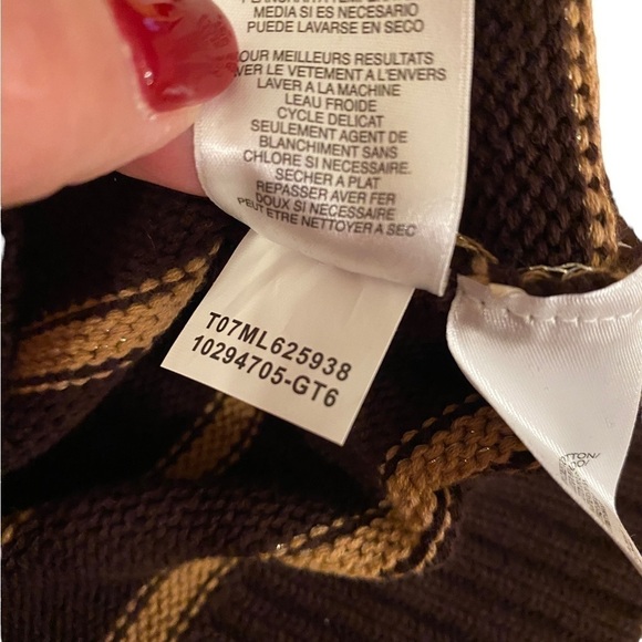 Jones New York Women's Sweater Roll Up Button Boat Brown Stripe Size Small. NWT - Picture 8 of 14